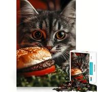 Puzzle da 1000 pezzi con gatto che desidera un hamburger,perfetto per stimolare la mente,ideale per il relax e come decorazione natalizia da parete (38x52cm)