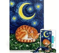 Puzzle da 1000 pezzi con gatto che dorme sotto un cielo stellato,bordi lisci,gioco creativo,giocattolo per momenti di relax,regalo di compleanno divertente (38x26cm)