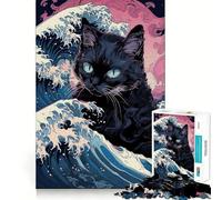 Puzzle da 1000 pezzi con gatto che fa surf sulle onde,taglio netto,gioco di costruzione,relax,divertimento per compleanni (50x75cm)