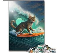 Puzzle da 1000 pezzi con gatto che fa surf Sviluppa le capacità di coordinazione occhio-mano, perfetto come regalo di compleanno Dimensioni: 38x26cm