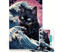 Puzzle da 1000 pezzi con gatto che fa surf tra le onde,incastro perfetto,arte,allenamento mentale,divertimento,relax,gioco,regalo di Natale rilassante (38x52cm)