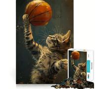 Puzzle da 1000 pezzi con gatto che gioca a basket,incastri stretti,per allenare la concentrazione e il divertimento,ideale per rilassarsi e per il tempo libero,regalo di Natale (38x52cm)