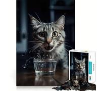 Puzzle da 1000 pezzi con gatto che gioca con l'acqua,incastro perfetto,gioco di abilità artistica e di pensiero,ideale per il relax e come regalo di Natale (38x52cm)