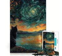 Puzzle da 1000 pezzi con gatto che guarda il cielo stellato,taglio perfetto,divertente gioco di logica,gioco gratuito,attività per compleanno (38x26cm)