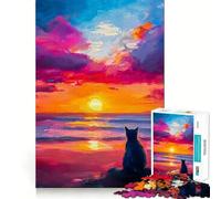 Puzzle da 1000 pezzi con gatto che guarda il tramonto,taglio preciso,divertente gioco di abilità mentale,gioco per il tempo libero,regalo festivo (38x52cm)