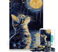 Puzzle da 1000 pezzi con gatto che guarda la luna,incastro perfetto,gioco artistico,sfida mentale,divertimento per il tempo libero,regalo di compleanno (38x26cm)