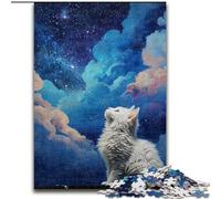 Puzzle da 1000 pezzi con gatto che guarda le stelle, regalo per adulti, per ammazzare il tempo durante le vacanze e rafforzare l'amore tra coppie (26x38cm)