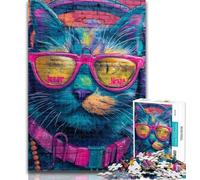 Puzzle da 1000 pezzi con gatto che indossa le cuffie, idea regalo per adulti, gioco per famiglie e hobby, 26x38cm