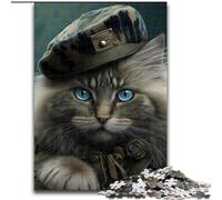 Puzzle da 1000 pezzi con gatto che indossa un basco militare, realizzato in cartone, design intricato per adolescenti, decorazioni fai da te e divertimento che stimola il cervello, 1000 pezzi(26x38cm)