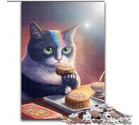 Puzzle da 1000 pezzi con gatto che mangia biscotti, divertente puzzle per adulti, dimensioni 50x75cm, adolescenti, coppie e amici per compleanni e Natale.