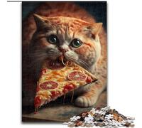 Puzzle da 1000 pezzi con gatto che mangia pizza, in legno, divertente, per stimolare l'interazione familiare e stimolare il cervello, sfida di attività per famiglie(50x75cm)