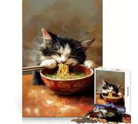 Puzzle da 1000 pezzi con gatto che mangia ramen, ideale per adolescenti, per il benessere mentale, per momenti di relax, con incastro perfetto e come regalo affettuoso (38x52cm)