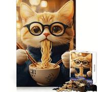 Puzzle da 1000 pezzi con gatto che mangia ramen, ideale per adolescenti, per il benessere mentale, per momenti di relax, con incastro perfetto e come regalo affettuoso (38x52cm)