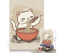 Puzzle da 1000 pezzi con gatto che mangia ramen, stimolante per la memoria, rilassante e divertente, con taglio liscio, ideale come regalo di compleanno (38x52cm)