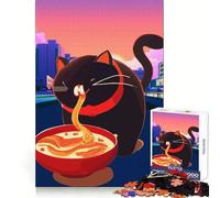 Puzzle da 1000 pezzi con gatto che mangia ramen, stimolante per la memoria, rilassante e divertente, con taglio liscio, ideale come regalo di compleanno (50x75cm)