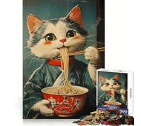 Puzzle da 1000 pezzi con gatto che mangia spaghetti, ideale per ragazzi, stimolante per la logica, antistress, divertente e con incastro perfetto, perfetto come regalo di Natale (38x26cm)