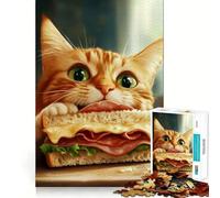 Puzzle da 1000 pezzi con gatto che mangia un panino,bordo perfetto,gioco cognitivo divertente,gioco lento,decorazione artistica natalizia (50x75cm)