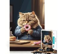 Puzzle da 1000 pezzi con gatto che mangia una ciambella,pezzi ben definiti,gioco per lo sviluppo delle capacità cognitive,divertimento e relax,decorazione natalizia (38x26cm)