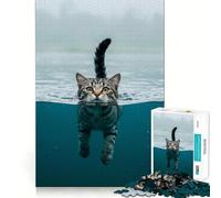 Puzzle da 1000 pezzi con gatto che nuota, ideale per adolescenti, per stimolare la mente, per il gioco di gruppo, con taglio di precisione, perfetto come regalo per le feste 50x75cm