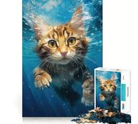 Puzzle da 1000 pezzi con gatto che nuota, ideale per adolescenti, per stimolare la mente, per il gioco di gruppo, con taglio di precisione, perfetto come regalo per le feste 50x75cm