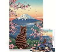 Puzzle da 1000 pezzi con gatto che osserva il Monte Fuji, ideale per adulti, per allenare la mente, per una fuga rilassante, con taglio uniforme, perfetto come regalo per le vacanze (50x75cm)