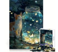 Puzzle da 1000 pezzi con gatto che osserva un barattolo di farfalle, ideale per adolescenti, stimolante per la logica, antistress e divertente, con incastro perfetto, perfetto come regalo di Natale