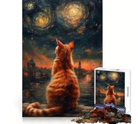 Puzzle da 1000 pezzi con gatto che osserva una notte stellata, ideale per adolescenti, stimolante per la logica, antistress e divertente, con incastro perfetto, perfetto come regalo di Natale 38x52cm