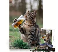 Puzzle da 1000 pezzi con gatto che si gode un sorso di birra, ideale per adolescenti, stimola la concentrazione e il relax (38x52cm)