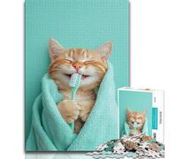 Puzzle da 1000 pezzi con gatto che si lava i denti per adolescenti, antistress, sfida difficile, ideale come regalo per tutta la famiglia, 38x26cm