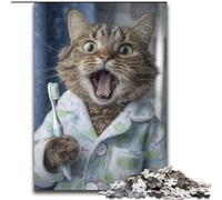 Puzzle da 1000 pezzi con gatto che si lava i denti, puzzle in legno 50x75cm, stimolante rompicapo - giocattolo rilassante per adolescenti