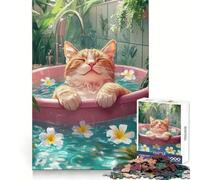 Puzzle da 1000 pezzi con gatto che si rilassa nella vasca da bagno,ideale per ragazzi,per allenare la mente,per il tempo libero,con incastro perfetto,un'ottima idea regalo (50x75cm)