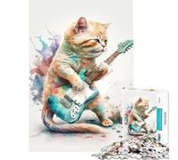 Puzzle da 1000 pezzi con gatto che suona la chitarra sfida per l'intelligenza giocattolo coinvolgente gioco pratico regalo di compleanno regalo per l'amico segreto (dimensioni 75x50cm)
