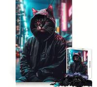 Puzzle da 1000 pezzi con gatto, città asiatica di notte, ideale per adolescenti, con un design accattivante, perfetto per il tempo libero e la fuga dalla realtà, un regalo significativo (50x75cm)