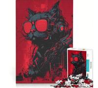 Puzzle da 1000 pezzi con gatto cyberpunk e occhiali rossi, gioco per tutta la famiglia, attività divertenti da fare a casa, compleanno e Natale 38x26cm