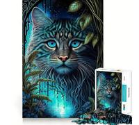 Puzzle da 1000 pezzi con gatto dagli occhi azzurri nella giungla,disegno ritagliato con precisione,sfida intelligente e divertente,gioco per il tempo libero,regalo di Natale 50x75cm