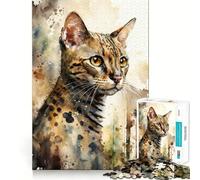 Puzzle da 1000 pezzi con gatto del Bengala,acquerello,pezzi ad incastro,gioco cognitivo,regalo,momento di divertimento accogliente,scena natalizia (38x26cm)