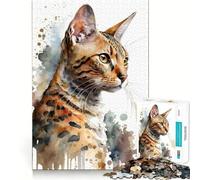 Puzzle da 1000 pezzi con gatto del Bengala ad acquerello,bordo perfetto,gioco di abilità,gioco lento,divertente,regalo di compleanno per la mente (38x52cm)