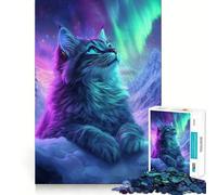 Puzzle da 1000 pezzi con gatto dell'aurora boreale per adolescenti, gioco di logica, antistress, bordo di qualità, articolo regalo di Babbo Natale (50x75cm)