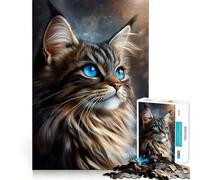 Puzzle da 1000 pezzi con gatto delle foreste norvegesi dagli occhi azzurri, ideale per ragazzi, gioco di intelligenza, divertimento in casa, taglio di qualità, regalo creativo (38x52cm)