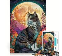 Puzzle da 1000 pezzi con gatto delle foreste norvegesi e giardino notturno, ideale per ragazzi, gioco di abilità mentale, divertimento rilassante, design da assemblare, (38x26cm)