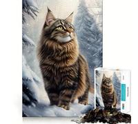 Puzzle da 1000 pezzi con gatto delle foreste norvegesi in inverno, ideale per ragazzi, per stimolare la memoria, giocare in casa, assemblare immagini e creare un regalo per le vacanze (50x75cm)