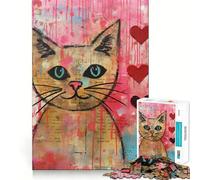 Puzzle da 1000 pezzi con gatto di San Valentino e cuori,gioco di sfida mentale,taglio di alta precisione,divertente sfida per il tempo di attesa (38x52cm)