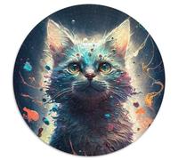 Puzzle da 1000 pezzi con gatto dipinto, rotondo, per adulti, design intricato per adolescenti, decorazione fai da te e divertimento che stimola la mente (67,5x67,5cm)