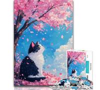Puzzle da 1000 pezzi con gatto e albero di ciliegio in fiore per adolescenti, aiuta il cervello a esercitare i giocattoli avvincenti per coltivare la pazienza, un'opera d'arte 50x75cm