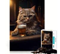 Puzzle da 1000 pezzi con gatto e birra,taglio preciso,divertente gioco di abilità mentale,gioco per il tempo libero,regalo festivo (38x52cm)