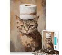 Puzzle da 1000 pezzi con gatto e cappello di carta igienica,taglio liscio,gioco creativo,giocattolo rilassante,regalo di Natale per il tempo libero (50x75cm)