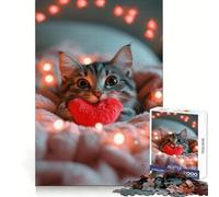Puzzle da 1000 pezzi con gatto e cuore,ideale per ragazzi,stimola la creatività,crea un'atmosfera rilassante e crea un'illusione di evasione Regalo perfetto per le vacanze (38x26cm)