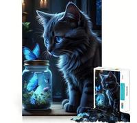 Puzzle da 1000 pezzi con gatto e farfalla,incastri precisi,divertente gioco di logica,per momenti di relax,regalo di Natale rilassante (50x75cm)