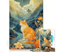 Puzzle da 1000 pezzi con gatto e fiore,bordi sottili,gioco di abilità per il cervello,rilassante,regalo di Natale (38x52cm)
