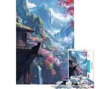 Puzzle da 1000 pezzi con gatto e fiori di ciliegio Giappone gioco per famiglie sfida per l'intelligenza giocattolo avvincente ottimo regalo per chi ama giocare e migliorare la memoria (38x52cm)